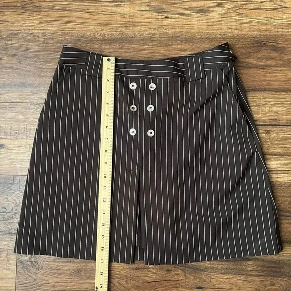 Y2K‎ Brown Pinstripe Mini Skirt Hidden Shorts Women 4 Officecore Preppy Academia - Picture 3 of 7
